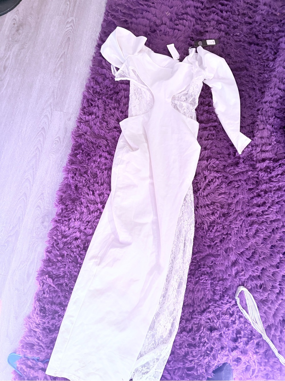 Fashion Nova White Lace Trim Maxi Dress
